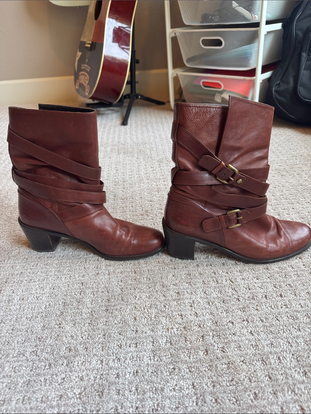 Stuart Weitzman Brown Leather Ankle Boots with Wrap Straps